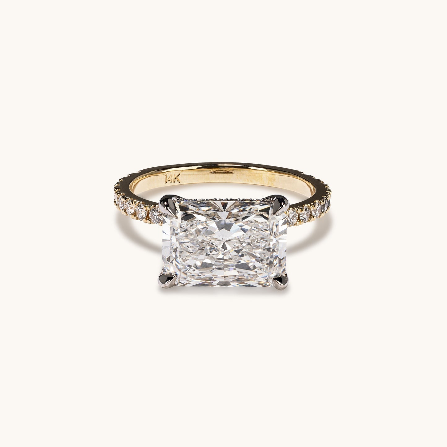 Stunning 4.06 CT East West Radiant Moissanite Engagement Ring with Hidden Halo & Pave Design 1