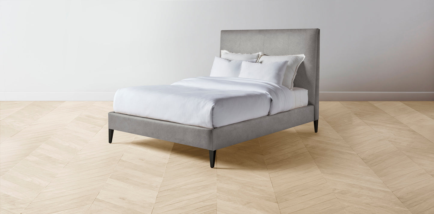 The Essex - Nubuck Leather Asphalt Bed - 60" Headboard - Upholstered on reverse