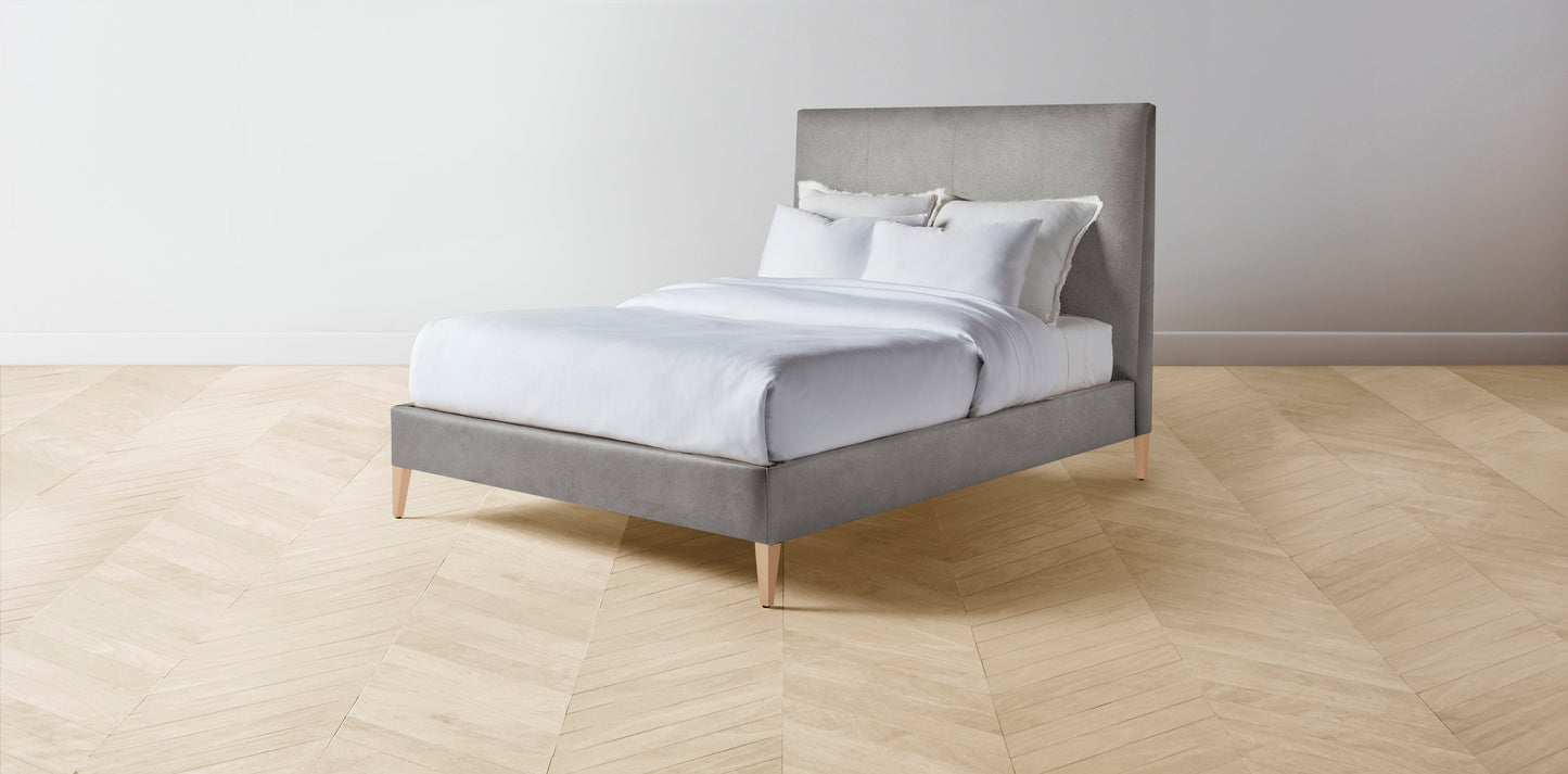 The Essex - Nubuck Leather Asphalt Bed - 56" Headboard - Upholstered on reverse