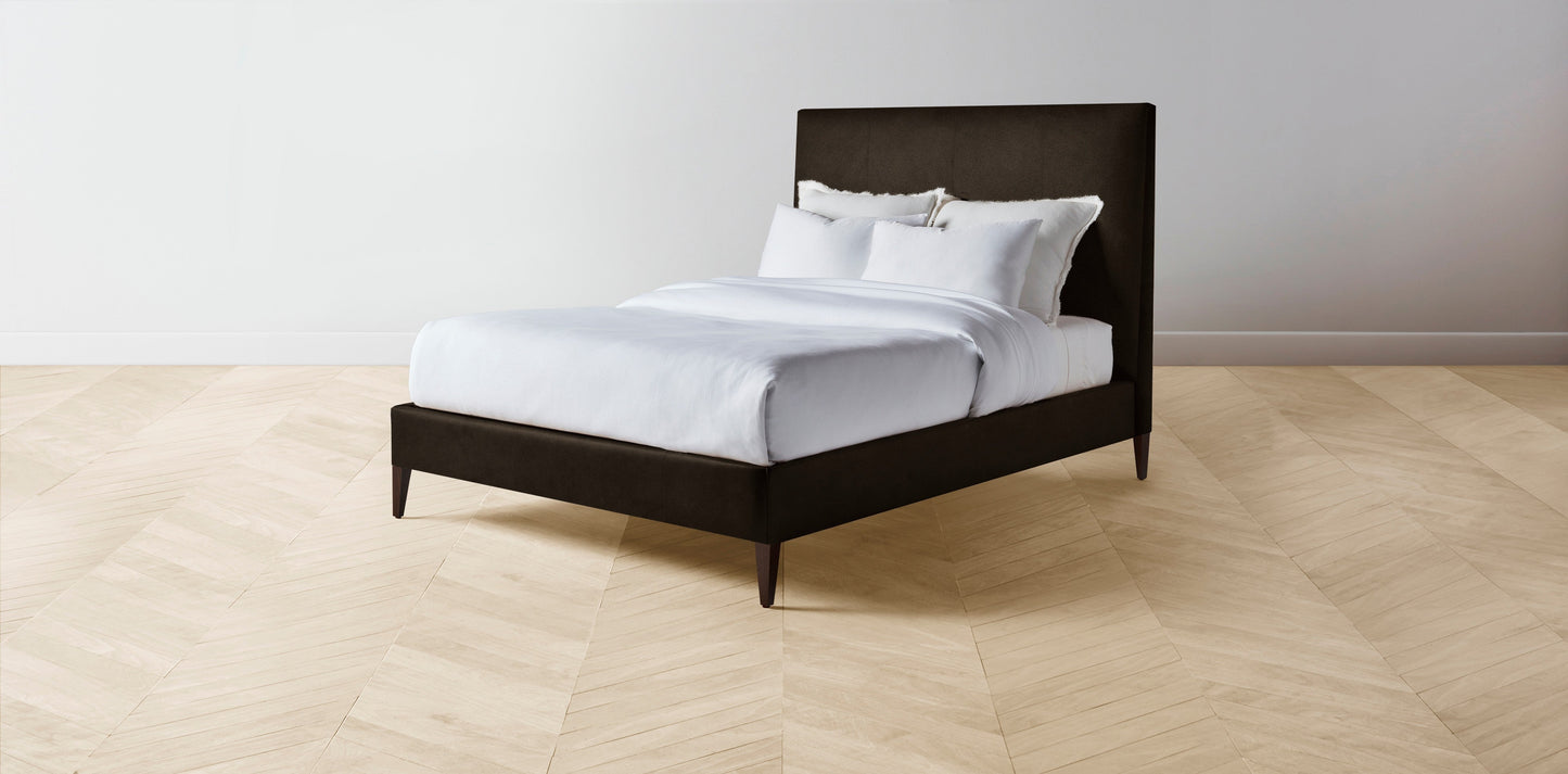 The Essex - Nubuck Leather Espresso Bed - 56" Headboard - Upholstered on reverse