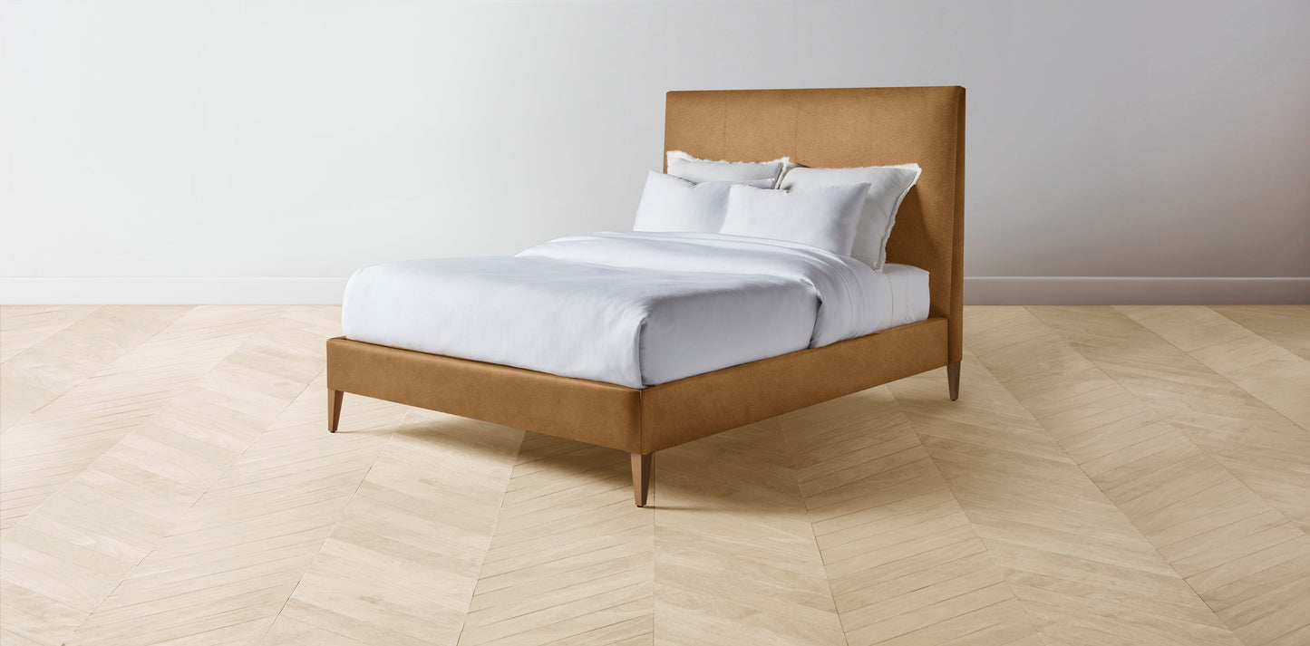 The Essex - Nubuck Leather Saddle Bed - 60" Headboard - Upholstered on reverse