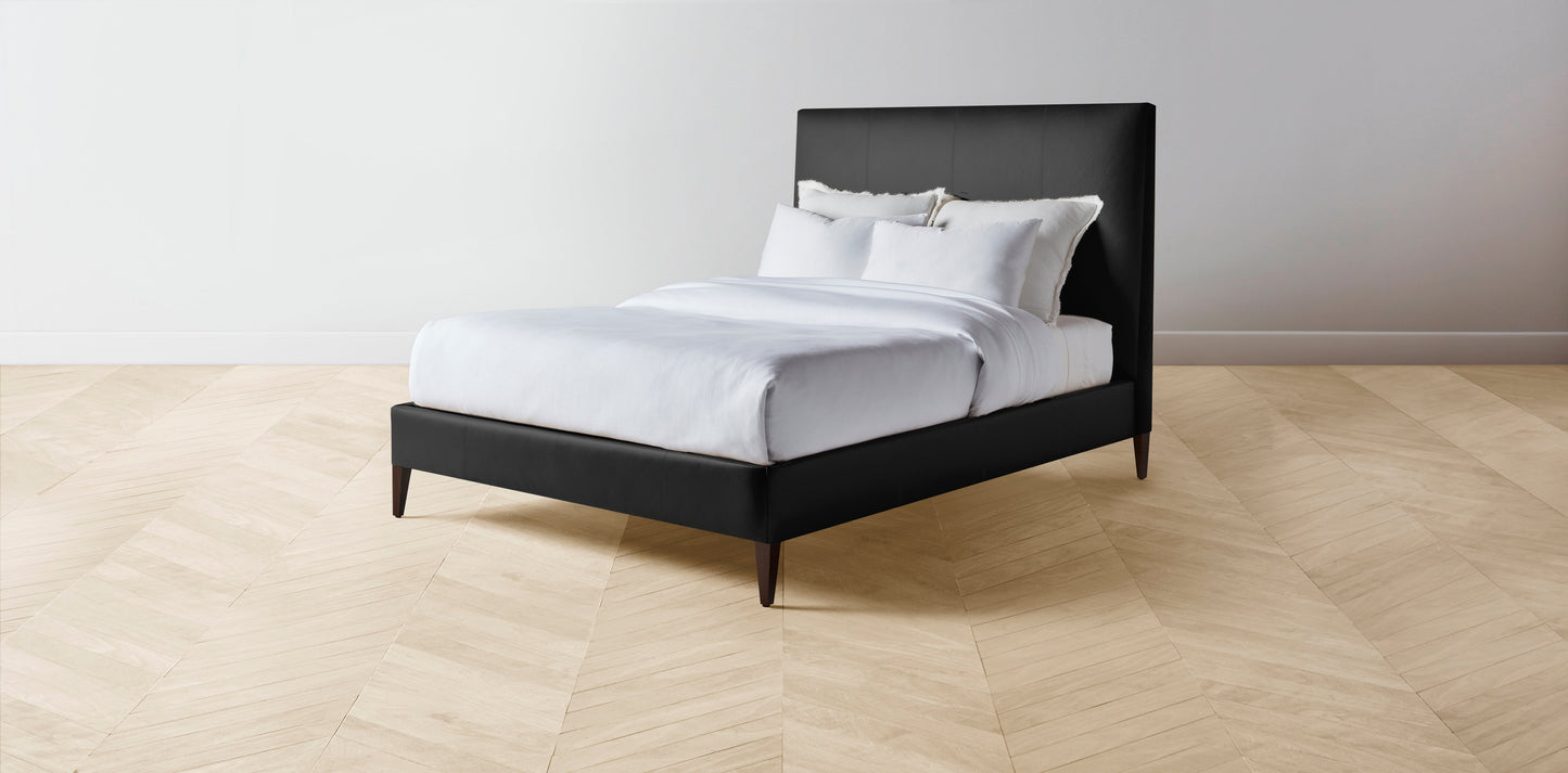 The Essex - Pebbled Leather Ink Bed - 50" Headboard - Upholstered on reverse