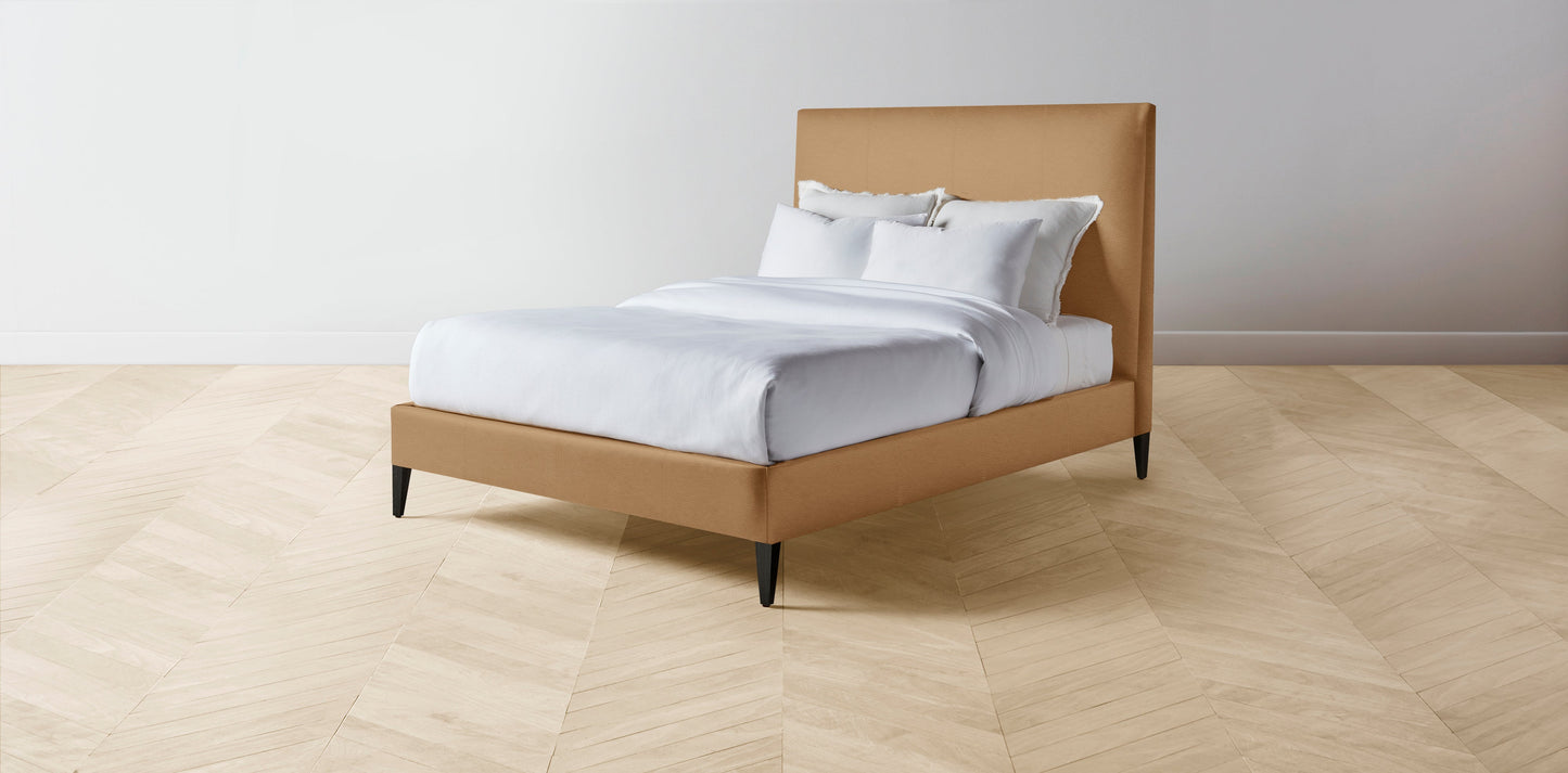 The Essex - Pebbled Leather Latte Bed - 50" Headboard - Muslin on reverse