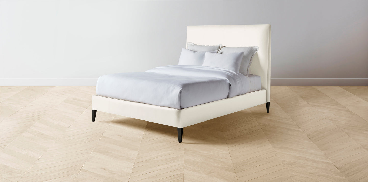 The Essex - Pebbled Leather Swan Bed - 60" Headboard - Upholstered on reverse