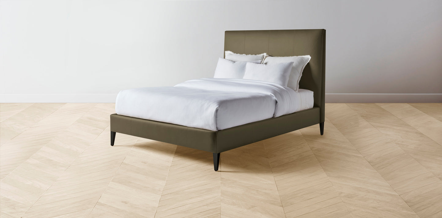 The Essex - Pebbled Leather Truffle Bed - 56" Headboard - Upholstered on reverse