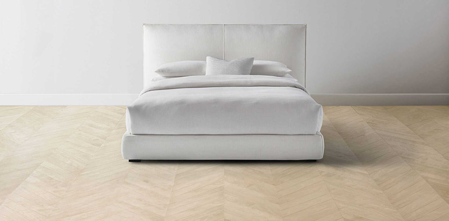 The Wythe - Pebbled Leather Latte Bed - 38" Headboard - Muslin on reverse