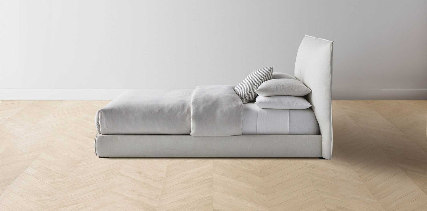 The Wythe - Pebbled Leather Latte Bed - 38" Headboard - Muslin on reverse
