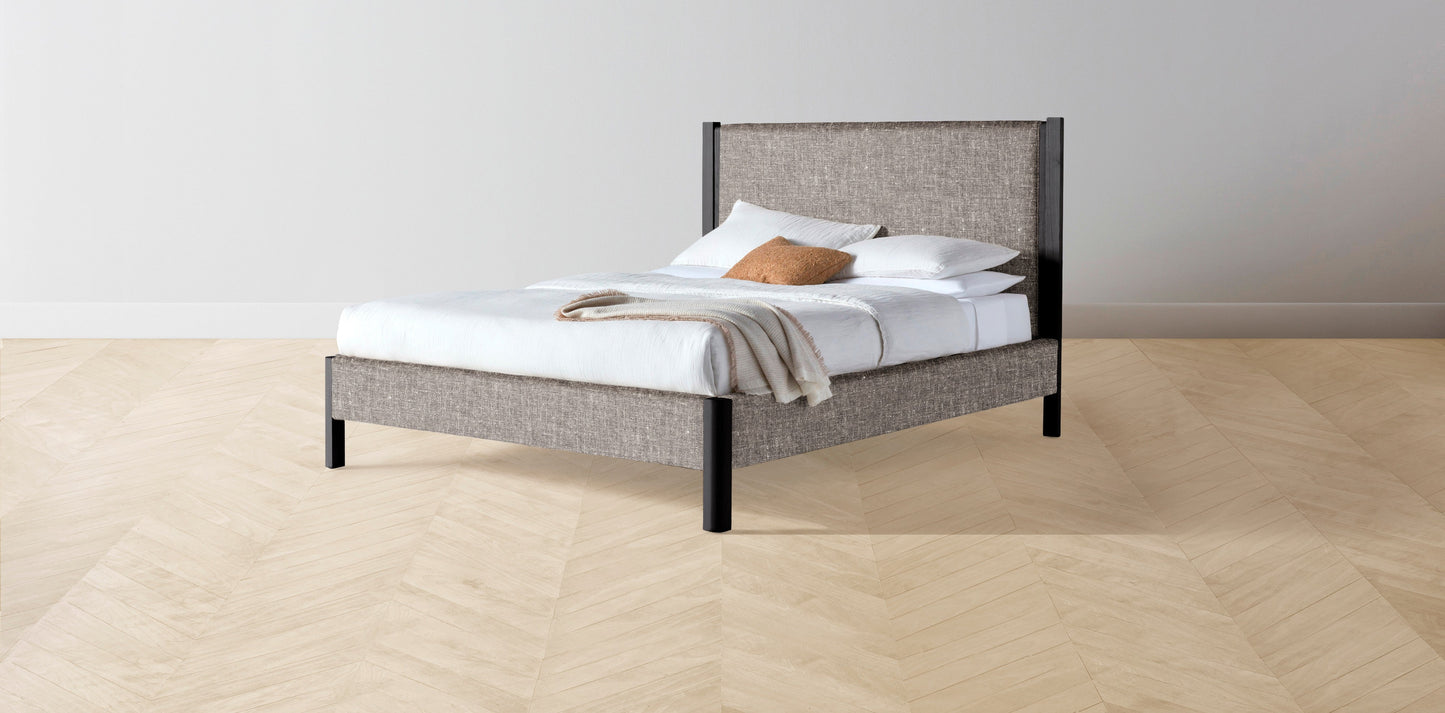 The Thompson - Belgian Linen Carob Bed - 48" Headboard - Upholstered on reverse
