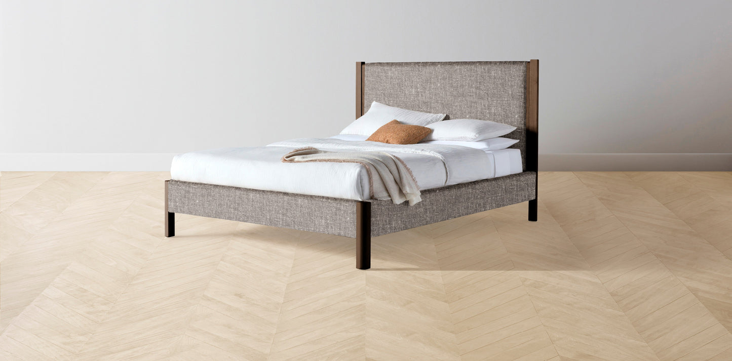 The Thompson - Belgian Linen Carob Bed - 48" Headboard - Upholstered on reverse