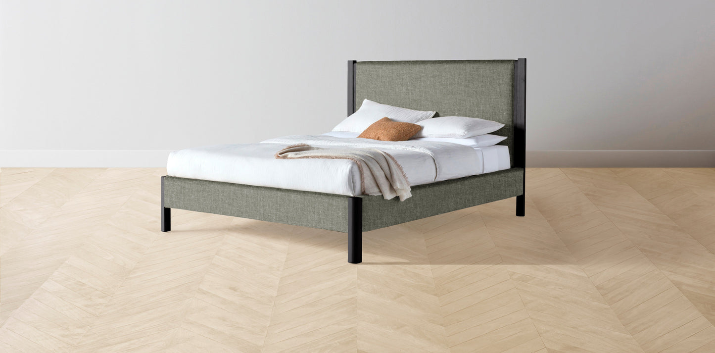 The Thompson - Belgian Linen Thyme Bed - 48" Headboard - Muslin on reverse