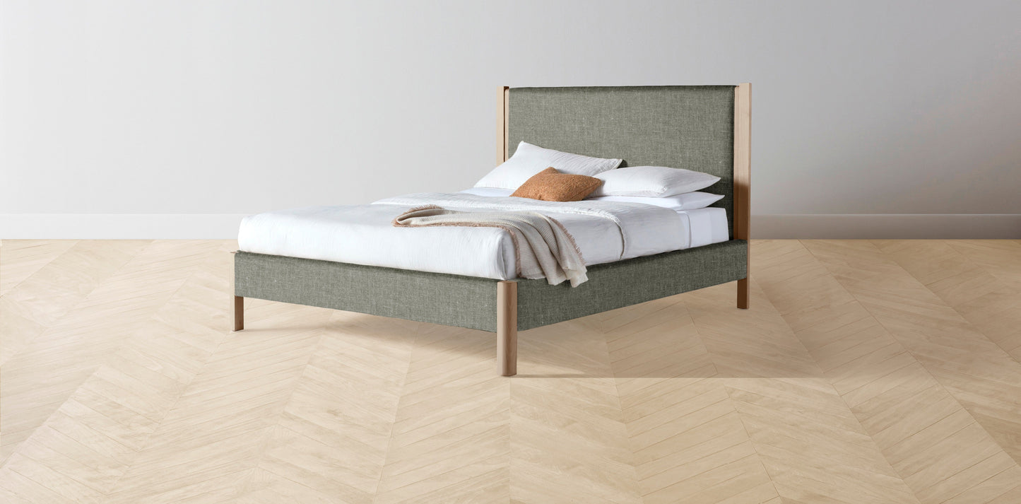 The Thompson - Belgian Linen Thyme Bed - 48" Headboard - Muslin on reverse