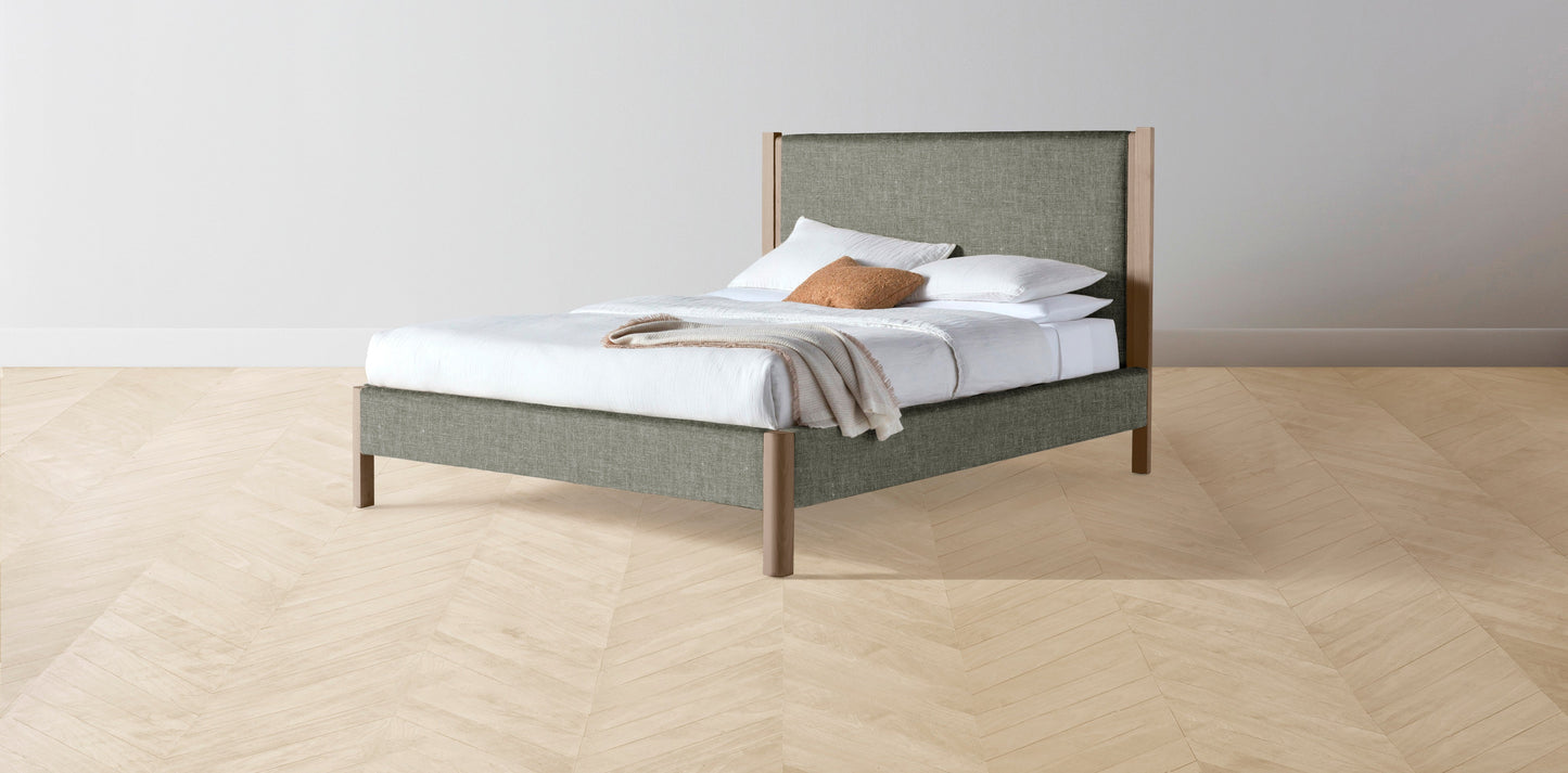 The Thompson - Belgian Linen Thyme Bed - 48" Headboard - Muslin on reverse