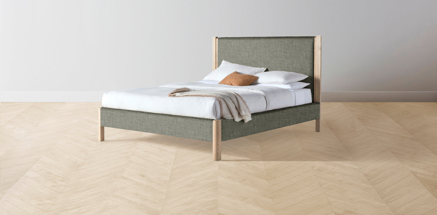 The Thompson - Belgian Linen Thyme Bed - 48" Headboard - Muslin on reverse
