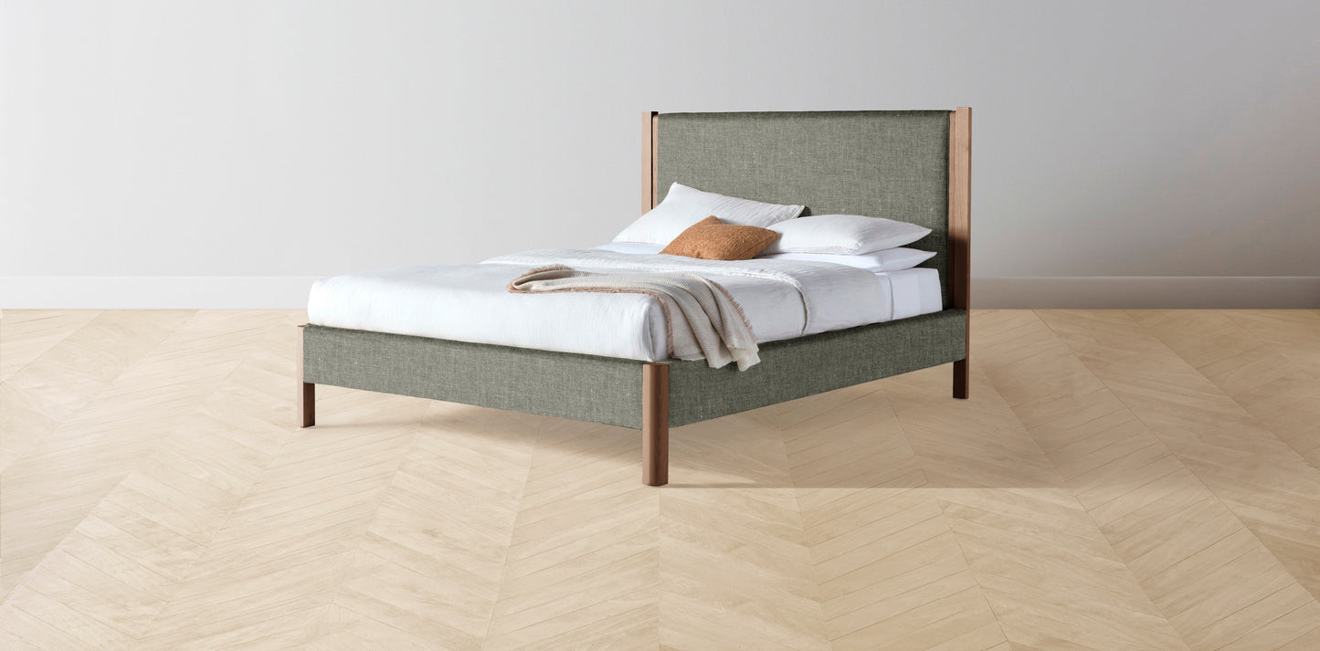 The Thompson - Belgian Linen Thyme Bed - 48" Headboard - Muslin on reverse