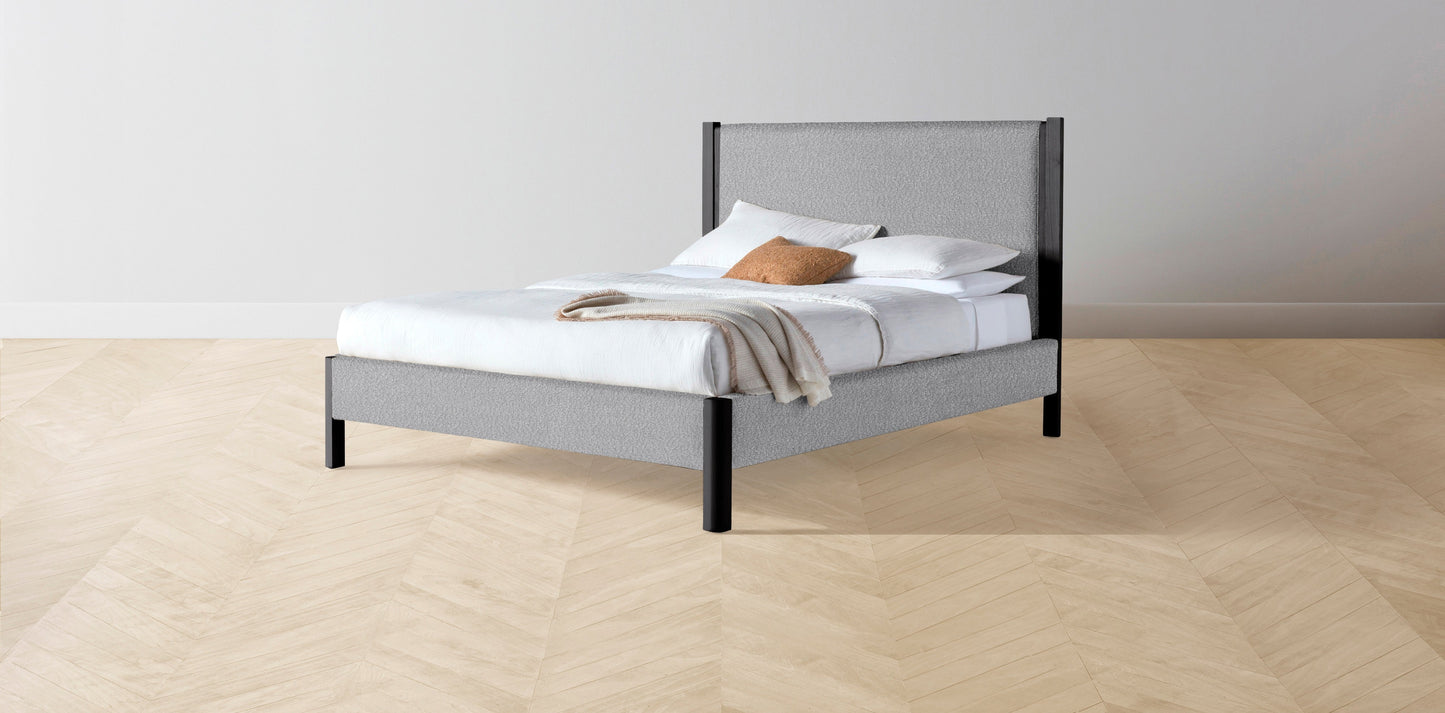 The Thompson - Italian Bouclé Waterfall Bed - 48" Headboard - Muslin on reverse