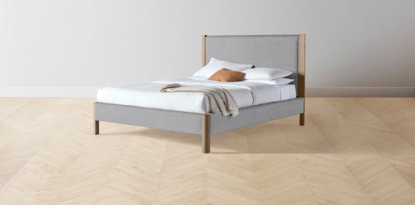 The Thompson - Italian Bouclé Waterfall Bed - 48" Headboard - Muslin on reverse