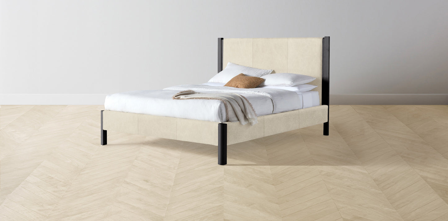 The Thompson - Tuscan Leather Bisque Bed - 48" Headboard - Muslin on reverse