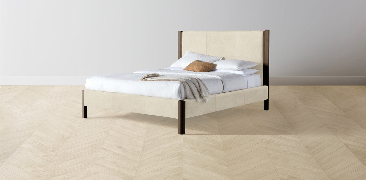 The Thompson - Tuscan Leather Bisque Bed - 48" Headboard - Upholstered on reverse