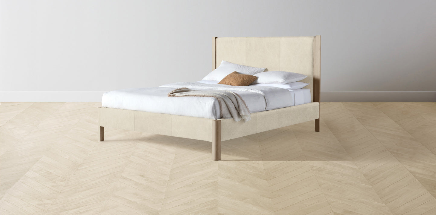 The Thompson - Tuscan Leather Bisque Bed - 48" Headboard - Muslin on reverse