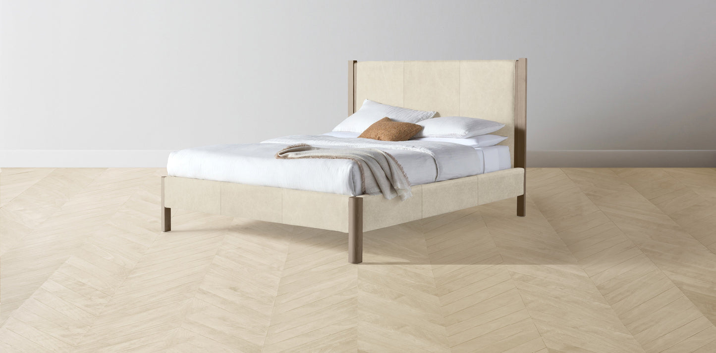 The Thompson - Tuscan Leather Bisque Bed - 48" Headboard - Muslin on reverse