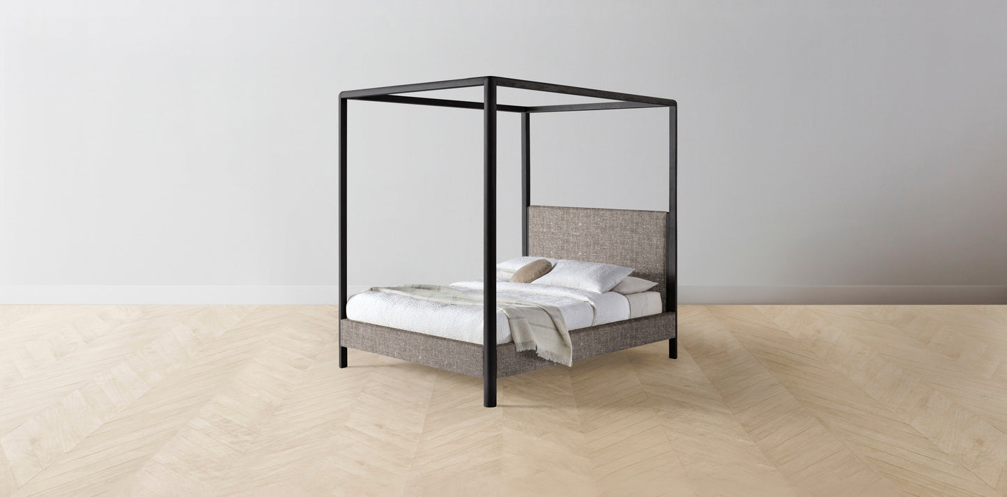The Thompson - Belgian Linen Carob Canopy Bed - 48" Headboard - Muslin on reverse