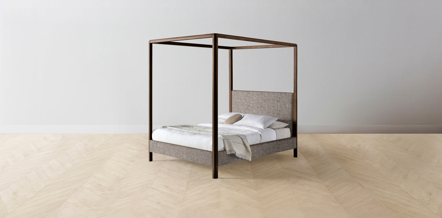 The Thompson - Belgian Linen Carob Canopy Bed - 48" Headboard - Muslin on reverse