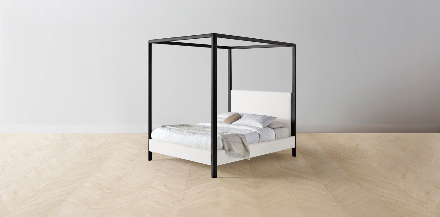 The Thompson - Belgian Linen Egret Canopy Bed - 48" Headboard - Upholstered on reverse