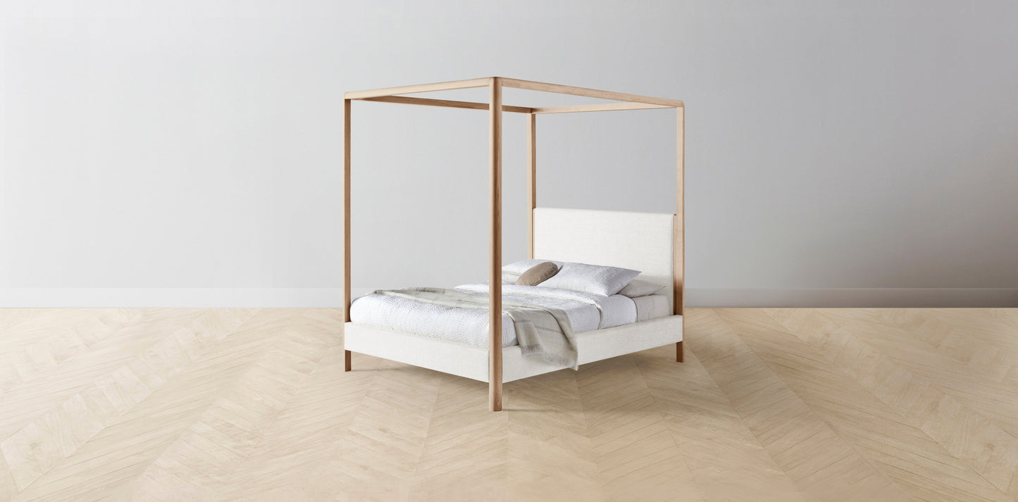 The Thompson - Belgian Linen Egret Canopy Bed - 48" Headboard - Muslin on reverse