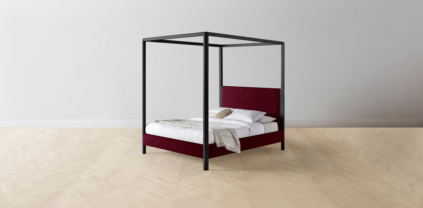 The Thompson - Mohair Crimson Canopy Bed - 48" Headboard - Upholstered on reverse