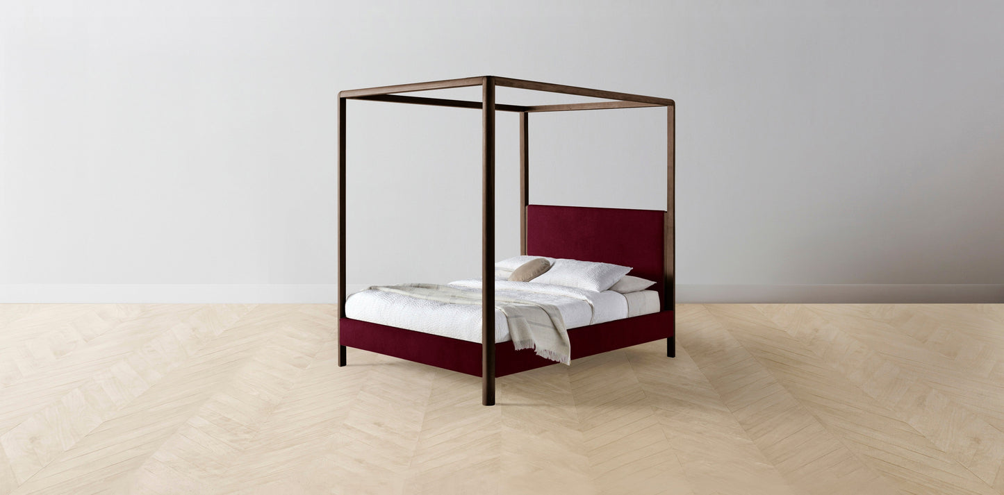 The Thompson - Mohair Crimson Canopy Bed - 48" Headboard - Upholstered on reverse