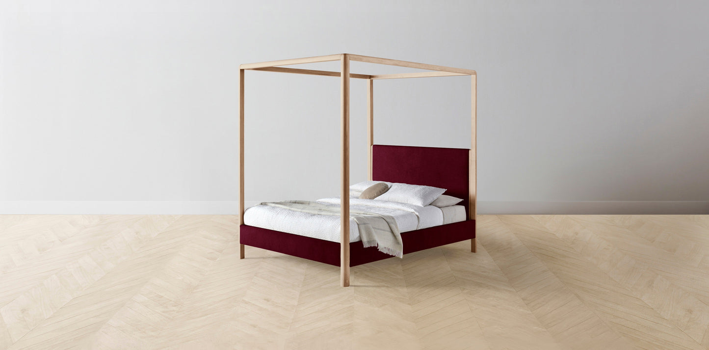 The Thompson - Mohair Crimson Canopy Bed - 48" Headboard - Upholstered on reverse