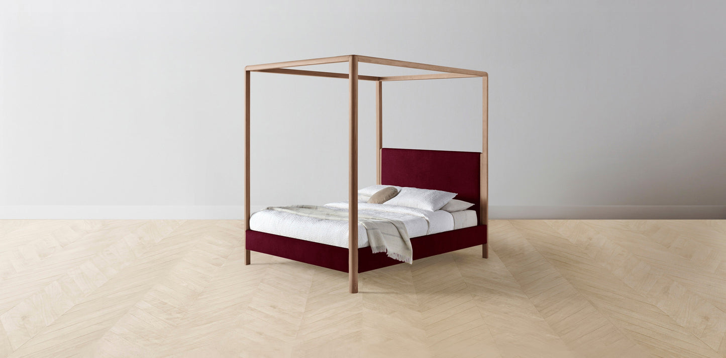 The Thompson - Mohair Crimson Canopy Bed - 48" Headboard - Upholstered on reverse