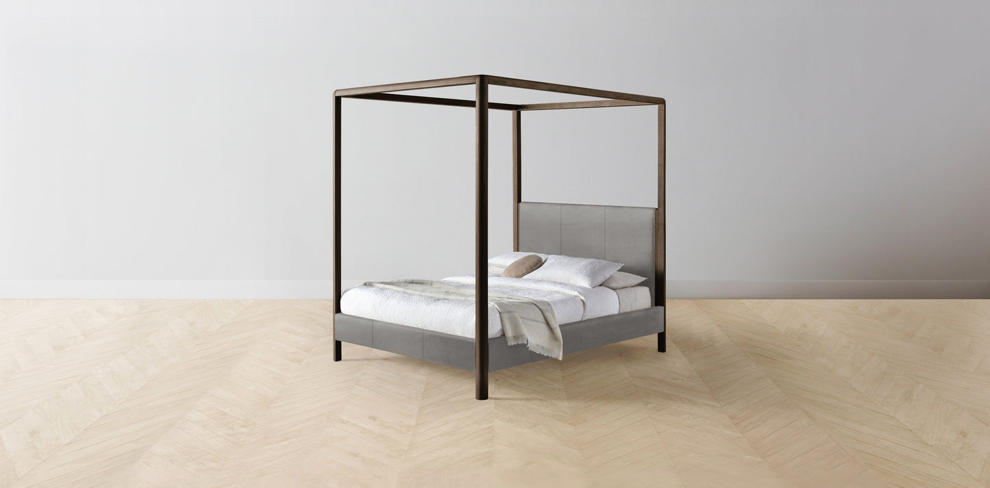 The Thompson - Nubuck Leather Asphalt Canopy Bed - 48" Headboard - Muslin on reverse