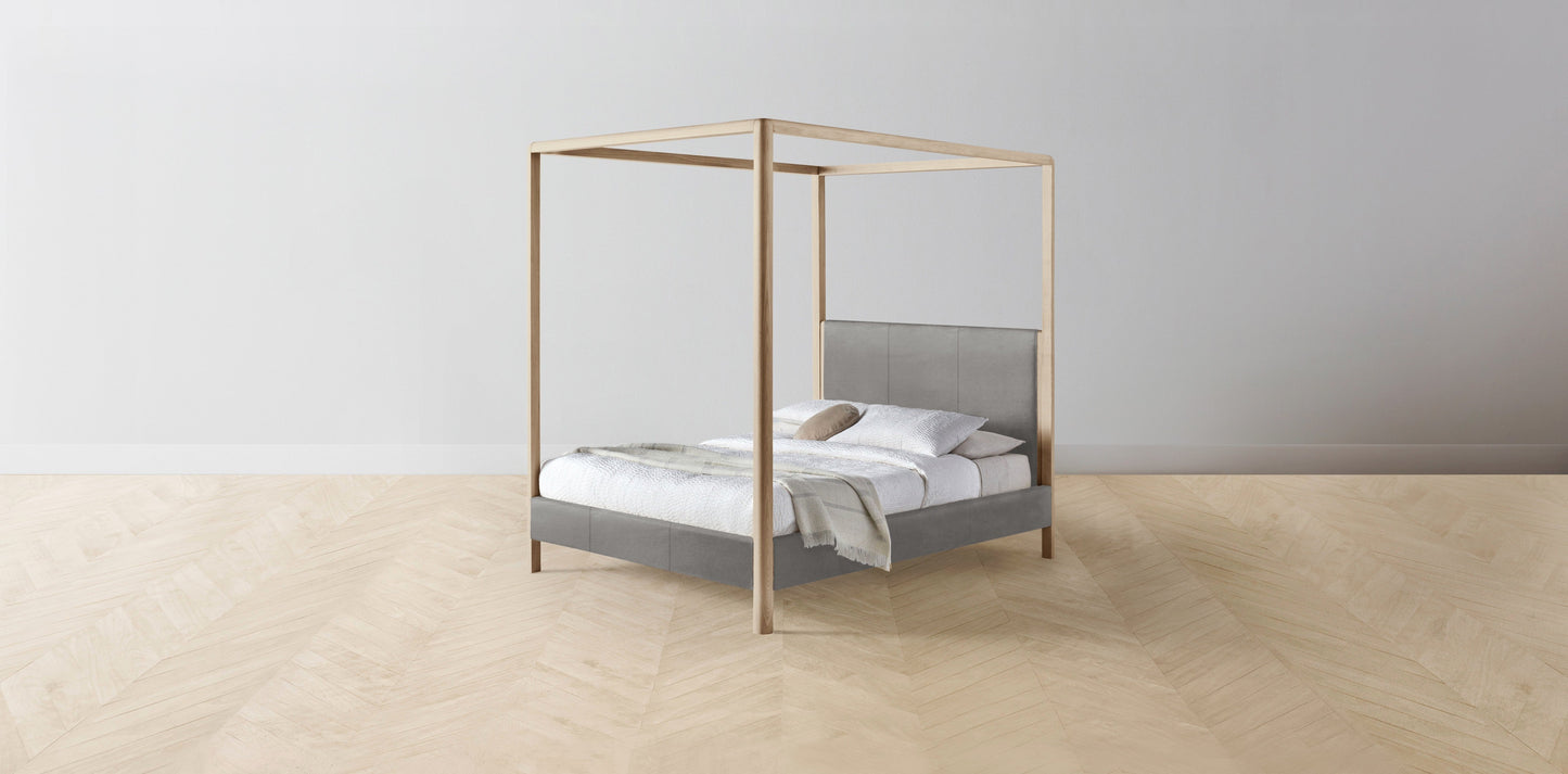 The Thompson - Nubuck Leather Asphalt Canopy Bed - 48" Headboard - Upholstered on reverse