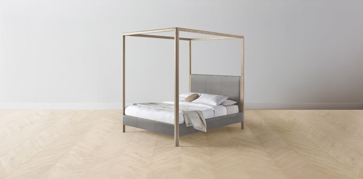 The Thompson - Nubuck Leather Asphalt Canopy Bed - 48" Headboard - Upholstered on reverse
