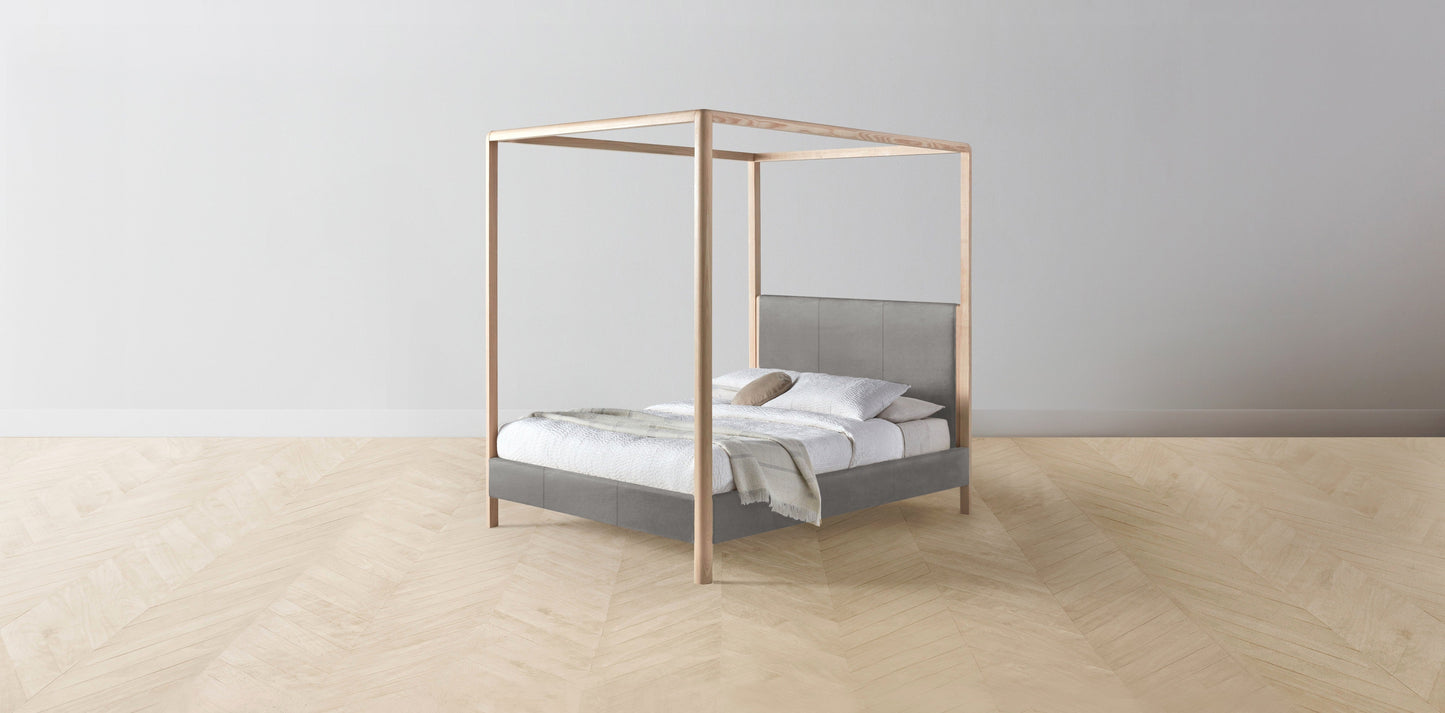 The Thompson - Nubuck Leather Asphalt Canopy Bed - 48" Headboard - Upholstered on reverse