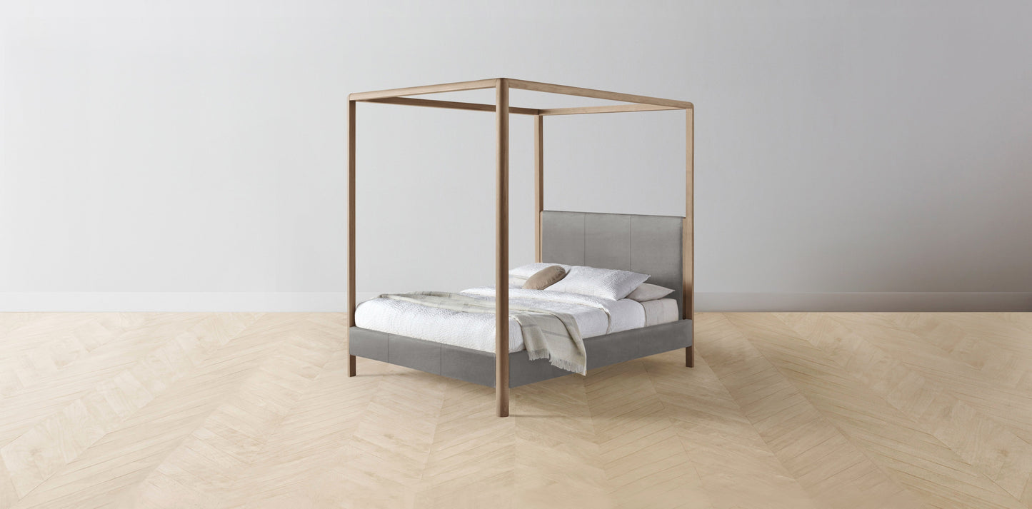 The Thompson - Nubuck Leather Asphalt Canopy Bed - 48" Headboard - Upholstered on reverse