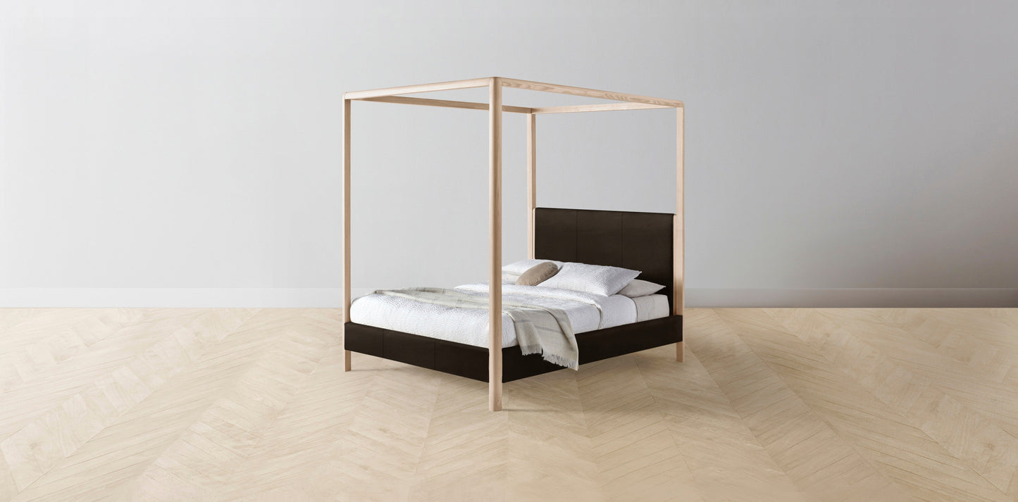 The Thompson - Nubuck Leather Espresso Canopy Bed - 48" Headboard - Muslin on reverse