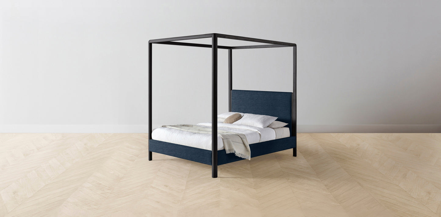 The Thompson - Performance Textured Linen Seaside Canopy Bed - 48" Headboard - Muslin on reverse