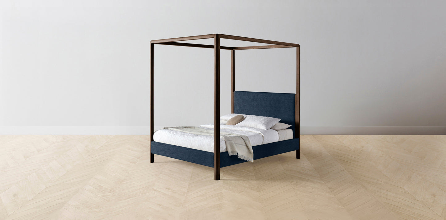 The Thompson - Performance Textured Linen Seaside Canopy Bed - 48" Headboard - Muslin on reverse