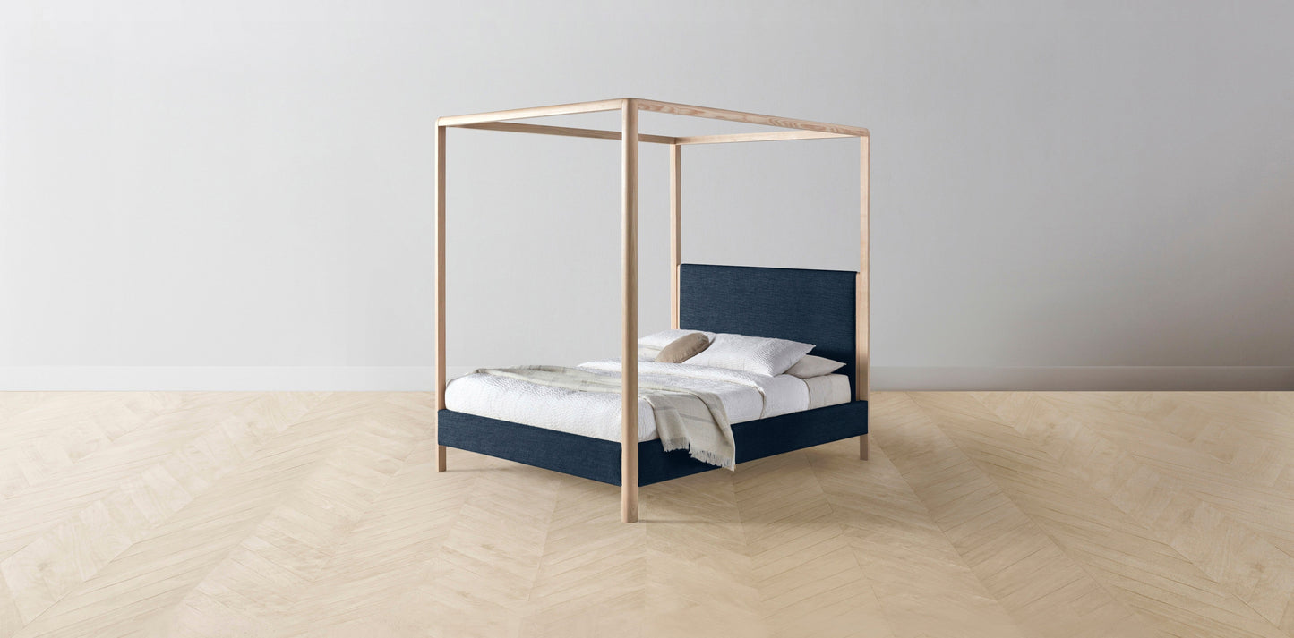 The Thompson - Performance Textured Linen Seaside Canopy Bed - 48" Headboard - Upholstered on reverse