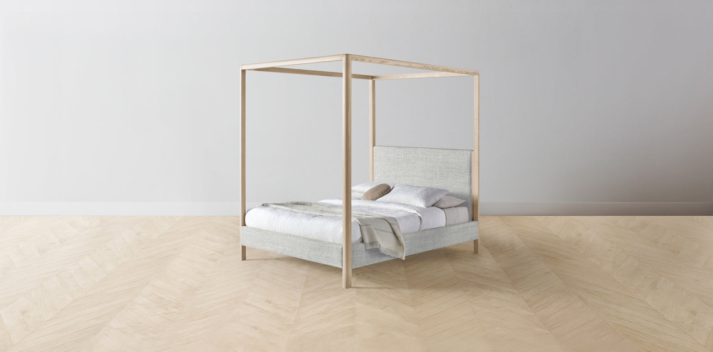 The Thompson - Performance Textured Tweed Dove Canopy Bed - 48" Headboard - Muslin on reverse