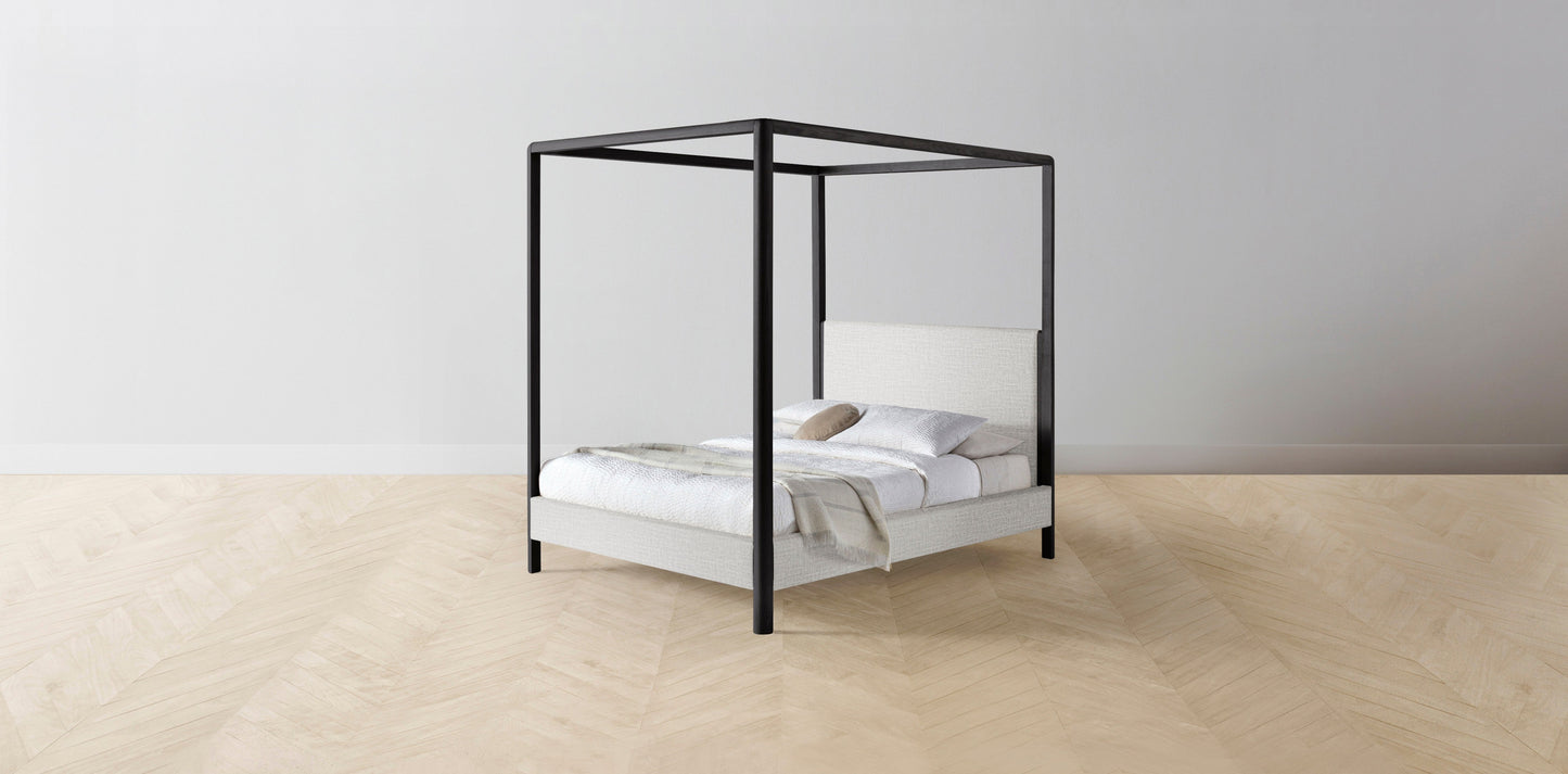 The Thompson - Performance Woven Chenille Steel Canopy Bed - 48" Headboard - Upholstered on reverse