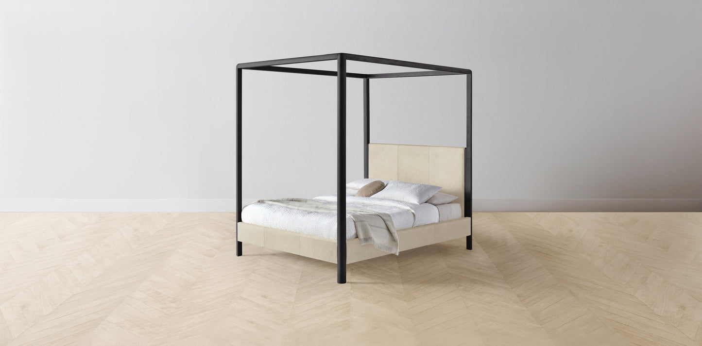 The Thompson - Tuscan Leather Bisque Canopy Bed - 48" Headboard - Muslin on reverse