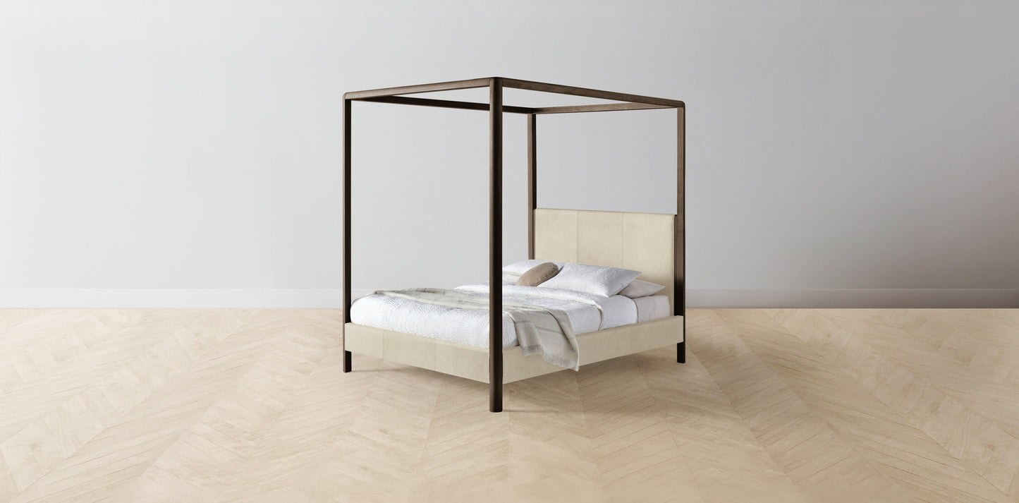 The Thompson - Tuscan Leather Bisque Canopy Bed - 48" Headboard - Muslin on reverse