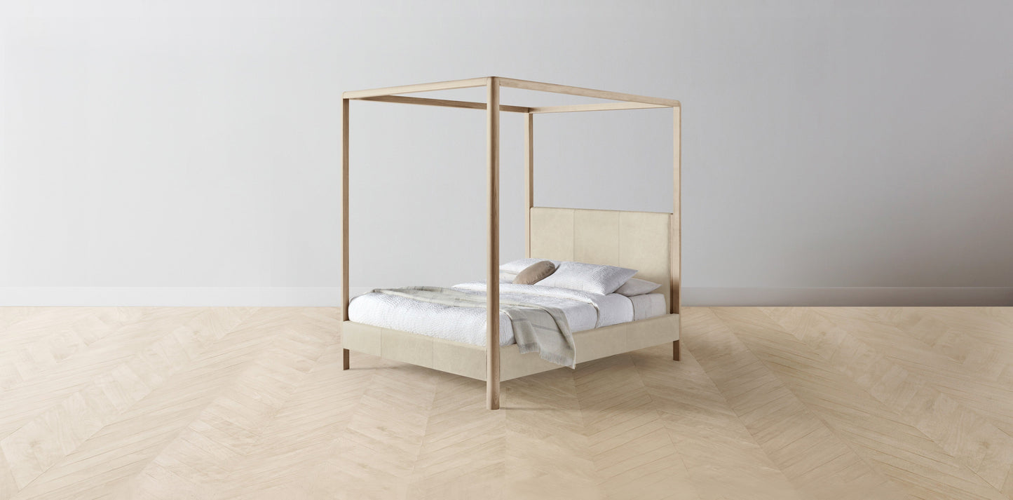The Thompson - Tuscan Leather Bisque Canopy Bed - 48" Headboard - Upholstered on reverse