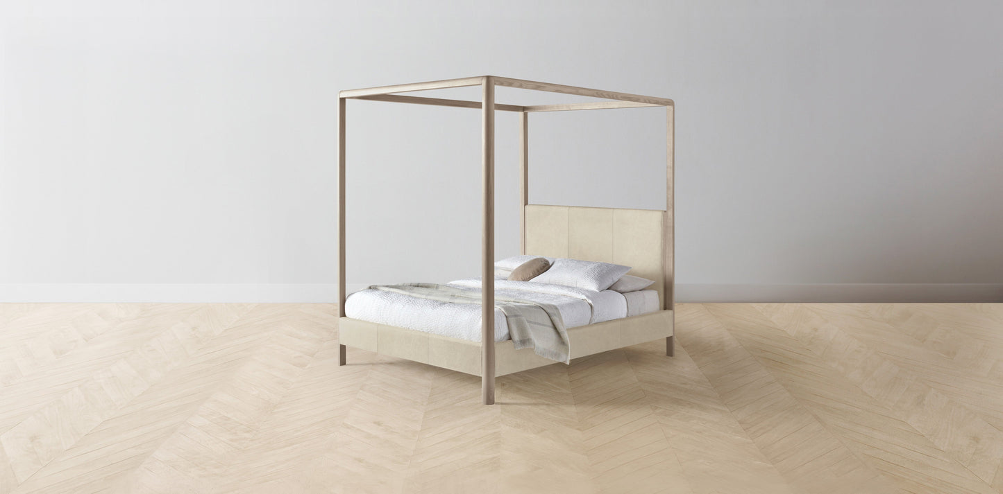 The Thompson - Tuscan Leather Bisque Canopy Bed - 48" Headboard - Muslin on reverse