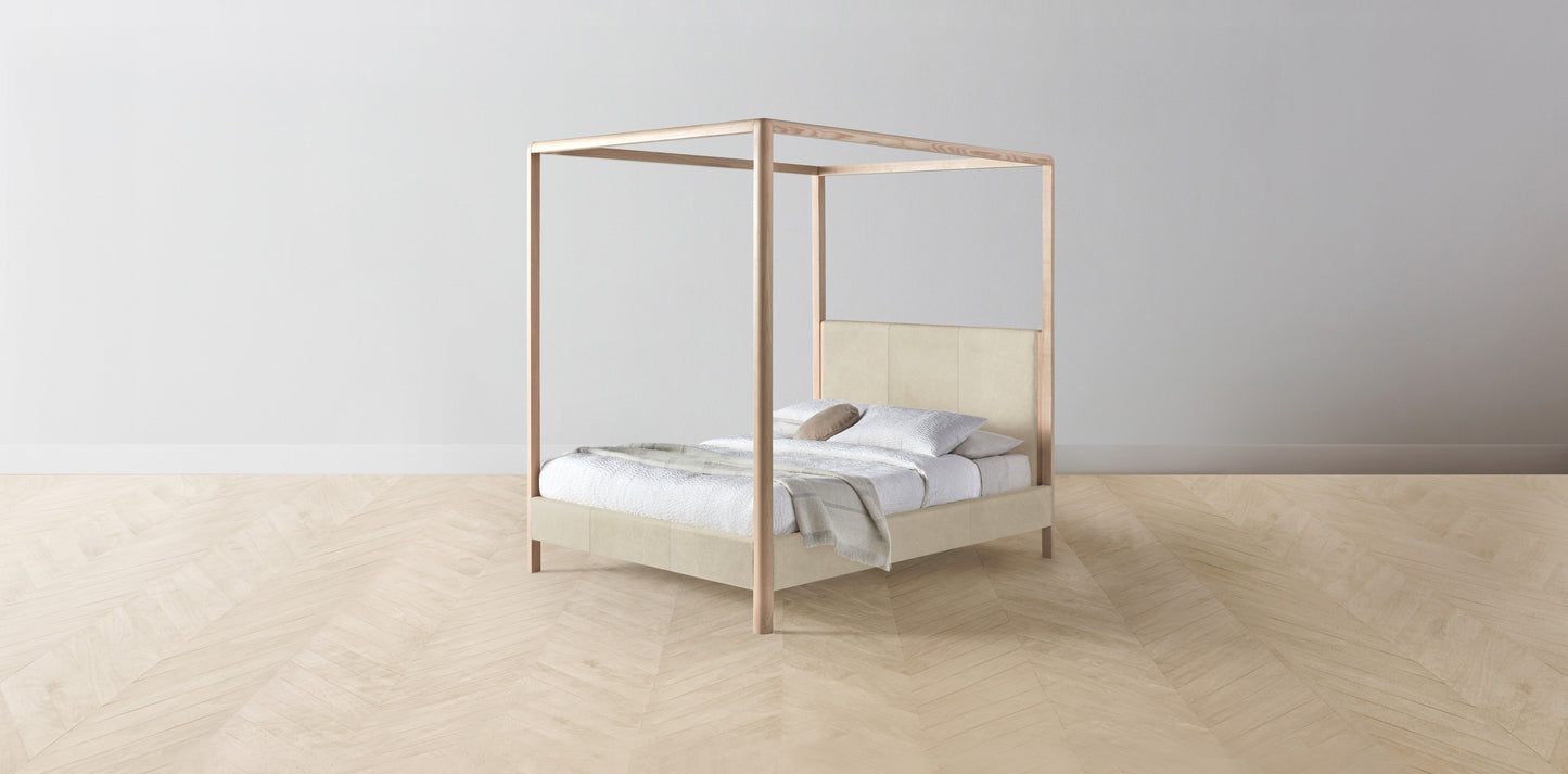 The Thompson - Tuscan Leather Bisque Canopy Bed - 48" Headboard - Upholstered on reverse