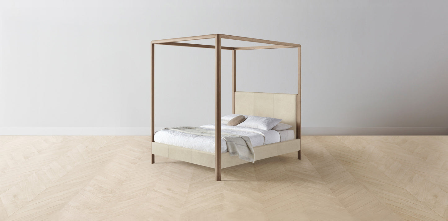 The Thompson - Tuscan Leather Bisque Canopy Bed - 48" Headboard - Muslin on reverse