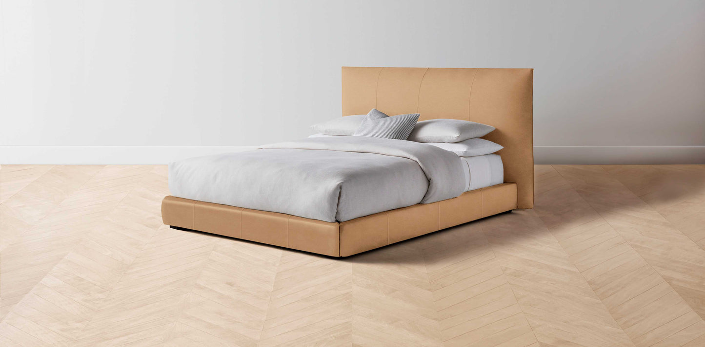The Wythe - Pebbled Leather Latte Bed - 44" Headboard - Muslin on reverse